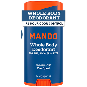 Mando Whole Body Deodorant For Men - Smooth Solid Stick - 72 Hour Odor Control - Aluminum Free, Baking Soda Free, Skin Safe - 2.6 ounce (Pack of 2) - Pro Sport