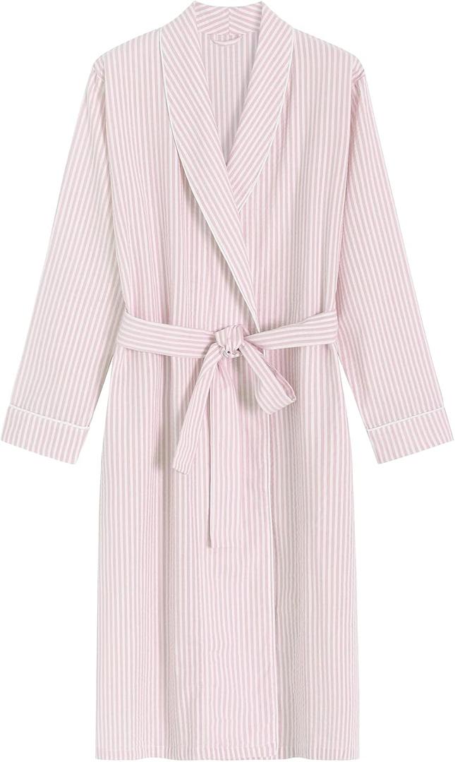 Latuza Women's Seersucker Robe Cotton Bathrobe with Pockets, Size 2XL Plus