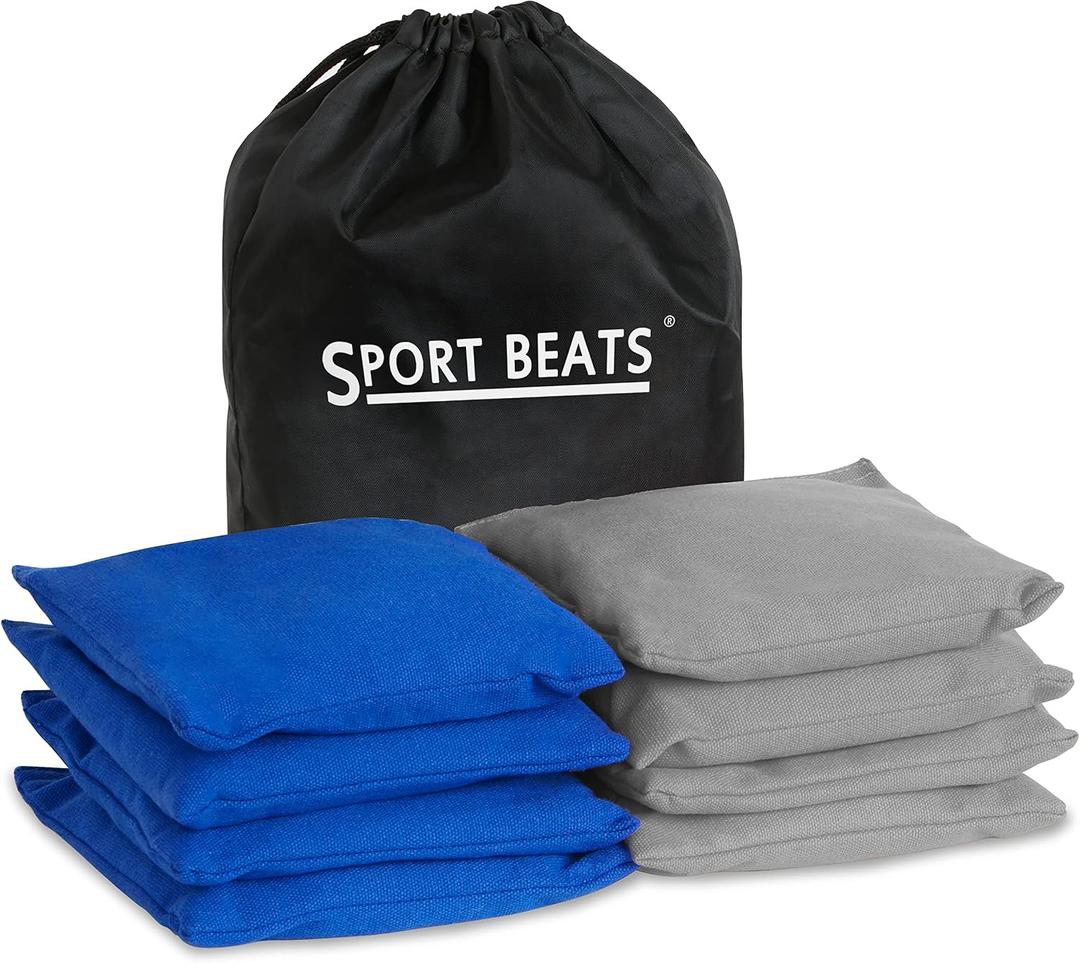 SPORT BEATS Cornhole Bags Set of 8 - Regulation Size & Weight Bean Bags, Heavy Duty Double-Stitched Canvas for Tailgating, Outdoor Backyard Game Accessories with Carry Tote