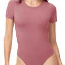 TNNZEET Bodysuits for Women - Black Bodysuit Women Tops Round Neck T Shirts for Women Fashion Body Suit Going Out Tops (Small, Marsala Red)