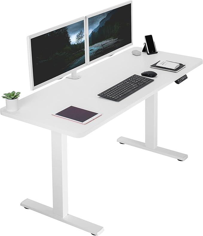 VIVO Electric 60" x 24" Standing Desk, Memory Height Adjustment, 1B Series, One-Piece White Top, White Frame, DESK-KIT-1W6W