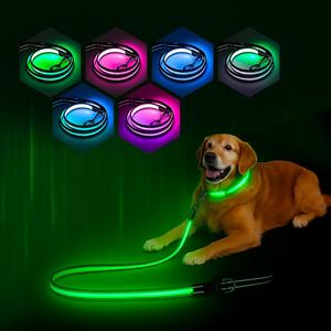 Light Up Dog Leash 4FT Color Changing 7 Lighting Modes Rechargeable LED Lighted Glow Dark Leash for Night Walking for Small Medium Large Dogs Blue Green Pink