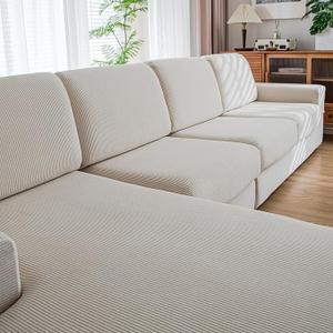 Couch Cushion Covers, Comfort Soft Magic Sofa Covers Washable Stretch Resistant Slipcovers for Sectional and L Shaped Seats Furniture Protectors for Pets (1PC X Large Sofa Cover, Ivory)
