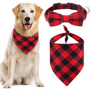 Dog Collar with Flower Bow tie (Red, Small)