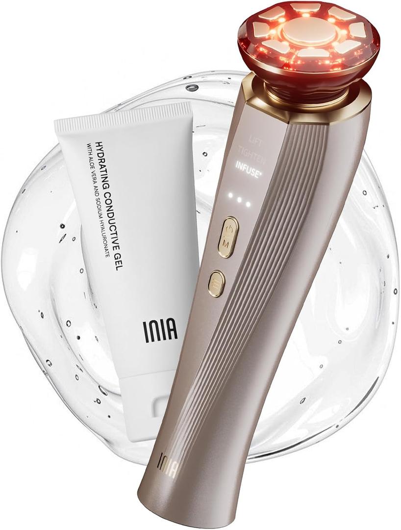 INIA Flare 3-in-1 Microcurrent Facial Device Red Light Therapy for Face and Neck Massager Tool with Heat & Vibration for Skincare Puffiness, Firming, Smoothing