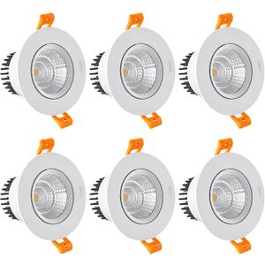 CXWV 3 Inch LED Recessed Downlight, 5W COB Ceiling Light with Driver, 3000K/4000K/6000K, CRI92, 410lm, 50W Halogen Bulb Equivalent Lighting Fixture, FCC Certification (6 Pack - Round)