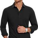 Men's Long Sleeve Button Down Shirts Wrinkle Free Business Untucked Stretch Dress Beach Casual Wedding Shirt (Black, S)