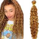 Deep Wave Bundles Human Hair 18 Inch Color 27/30 Honey Blonde Brown Highlight Single Bundle Brazilian Virgin Human Hair Bundles Deep Wave 100g Per 1 Bundle Hair Extensions For Black Woman