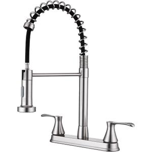 HOMELODY 2 Handles Kitchen Faucet with Pull Down Sprayer for 3 Hole Sink, 360 Rotating Spout Commercial 2 Handle Stainless Steel Kitchen Faucets with Deck Plate Brush Nickel