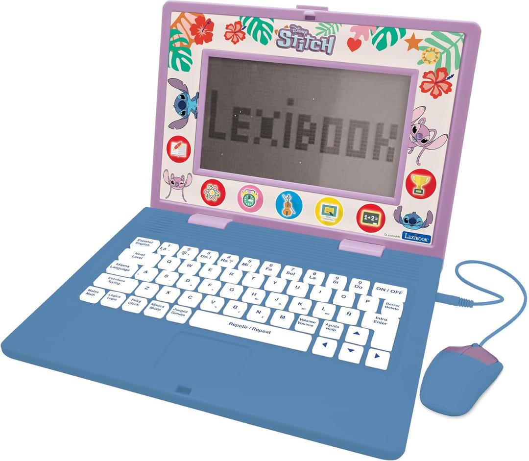 Lexibook, Disney Stitch, Bilingual and Educational Laptop Spanish/English, Toy for Children, 170 Activities to Learn, Play Games and Music, Large Screen, Blue, JC599Di2