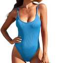 American Trends One Piece Swimsuit Women Swim Suits for Women 2024 Ribbed Open Back Bathing Suit Sexy Slimming Swimsuit M