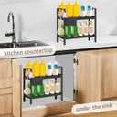 Bathroom Countertop Organizer with Basket & Hooks, 2 Tier Bathroom Organizers and Storage for Perfume, Cologne, Spice, Black Vanity Organizer for Kitchen, Office and Under Sinks (11.6" x 6.7" x 11.8")
