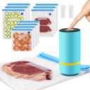 Sous Vide Bag & Handheld Vacuum Sealer, Portable Mini Sealer With 10 PCS Reusable Food Storage Zipper Bags for Anova, Joule Cookers, Rechargeable Small Electric Pump Set