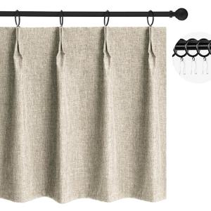 WdFour 24x24 Inch Pinch Pleated Blackout Cafe Curtains - Pack of 2, 100% Light Blocking Back Tab Drapes for Half Windows, Kitchen & Bathroom Short Curtains in Hemp Gray