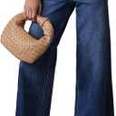 Allimy Women's High Waisted Straight Ankle Wide Leg Ripped Jeans Frayed Hem Stretchy Capri Denim Pants, Size 12