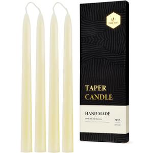 10 inch Natural Beeswax Taper Candles 4 Pack - Dripless Candle 100% Pure Unscented Beeswax, 8 Hours Long Burning Time -Off White