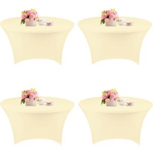 4 Pack 6FT Round Spandex Tablecloth 72 Inch Beige Stretchable Table Cover Washable and Wrinkle Resistant Table Cloth, Fitted Round Table for Wedding, Banquet, Birthday, Party, Restaurant (Beige)