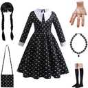 Halloween Cosplay Costume Girls Dress Kid Teen Black Outfit With Wig Bag Earrings Socks Size 130