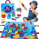 Montessori Toys for 1-2 Year Old - Cloth Ocean Fishing Game with Stacking Cups, Toddler Learning Toy for 12-18 Months, First Birthday Gifts for 1 Year Old Boy Girl, Learn Count and Sort Colors