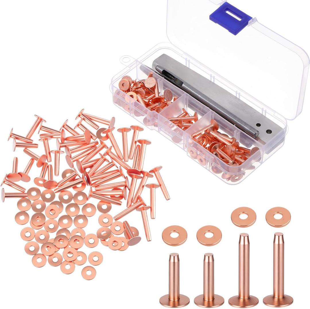 100Pcs Copper Rivets for Shoes Grounding #9#12 Brass Rivets for Leather Work Rivet and Burrs Kit for Leathercraft Rivet Setter with Leather Hole Punch Cutter for Belts Wallets Handbags Collars