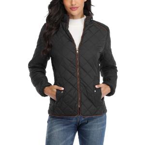 Anienaya Women's Lightweight Quilted Jacket Stand Collar Zip Warm Winter Coat Outwear w 2 Pockets, Extra Small, Black 