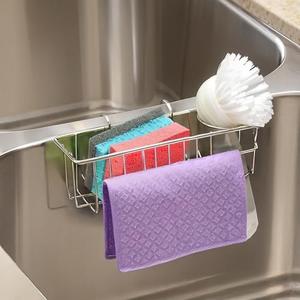 LIOUCBD 3-in-1 Sponge Holder for Kitchen Sink, Double Bowl Sinks Caddy, 304 Stainless Steel Hanging Sink Organizer & Accessories, Dish Cloth Drainer Basket Brush Soap Rack Silver