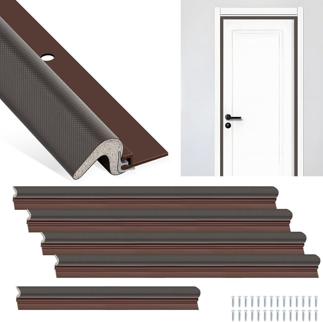 Yuntau 5 Pcs Screw on Door Weather Stripping 42" 36" Weather Stripping Door Seal with Aluminum Carrier and Foam Gasket Exterior Weatherstripping V Shaped Soundproof Seal for Sides and Top (Brown)