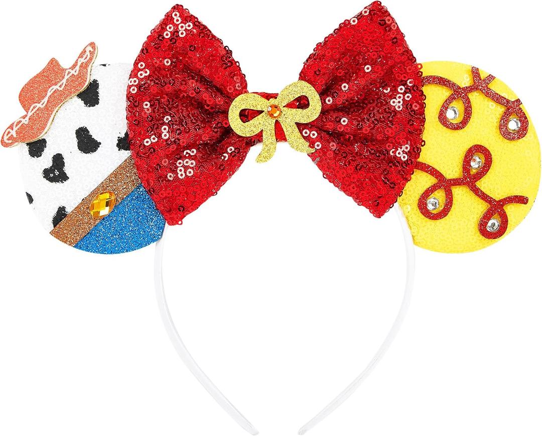 YUNISS Mouse Ear Headbands,Sparkle Mouse Ears Headband for Women Girls Cartoon Princess Costume Cosplay Decoration (Jessie Hat A)