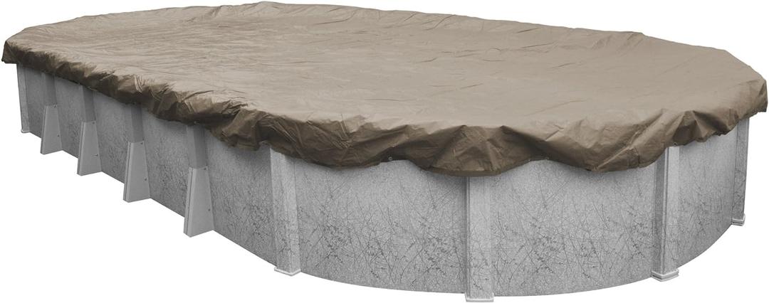 Pool Mate 18 x 33 ft Extra-Strength Sandstone Winter Oval Pool Cover for Above Ground Pools, 4 ft Overlap (22 x 37 ft Cover Size), Solid 12 x 12 Scrim, 3.7 oz/yd2, Style: 571833-4A
