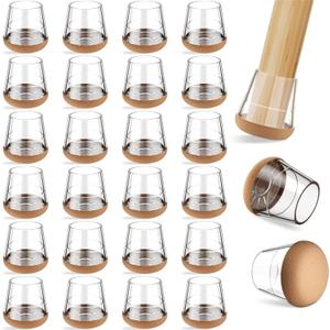 24 PCS Silicone & Felt Chair Leg Floor Protectors - Scratch Proof & Noise Reducing Furniture Caps for Hardwood Floors - Round XS Fits 9/16" to 12/16" (1519mm), Clear