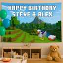 Mining and Crafting Party Banner, 40x60" Fabric Backdrop for Kids' Birthday Photos, Indoor/Outdoor Customizable (Overworld2)