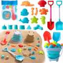 Beach Toys for Kids - Sand Toys Set Includes Collapsible Bucket Shovel and Mesh Bag 19 PCS, Toddlers Sandbox Toys Sandcastle Building Kit (Kids Beach Toy Set)