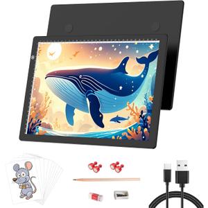 Picovista A4 Light Box for Tracing with 4 Magnets, Light Pad for Diamond Painting Stepless Dimming Drawing Board USB Powered Light Box for Weeding Vinyl Tattoo Drawing X-Ray Viewing Diamond Painting