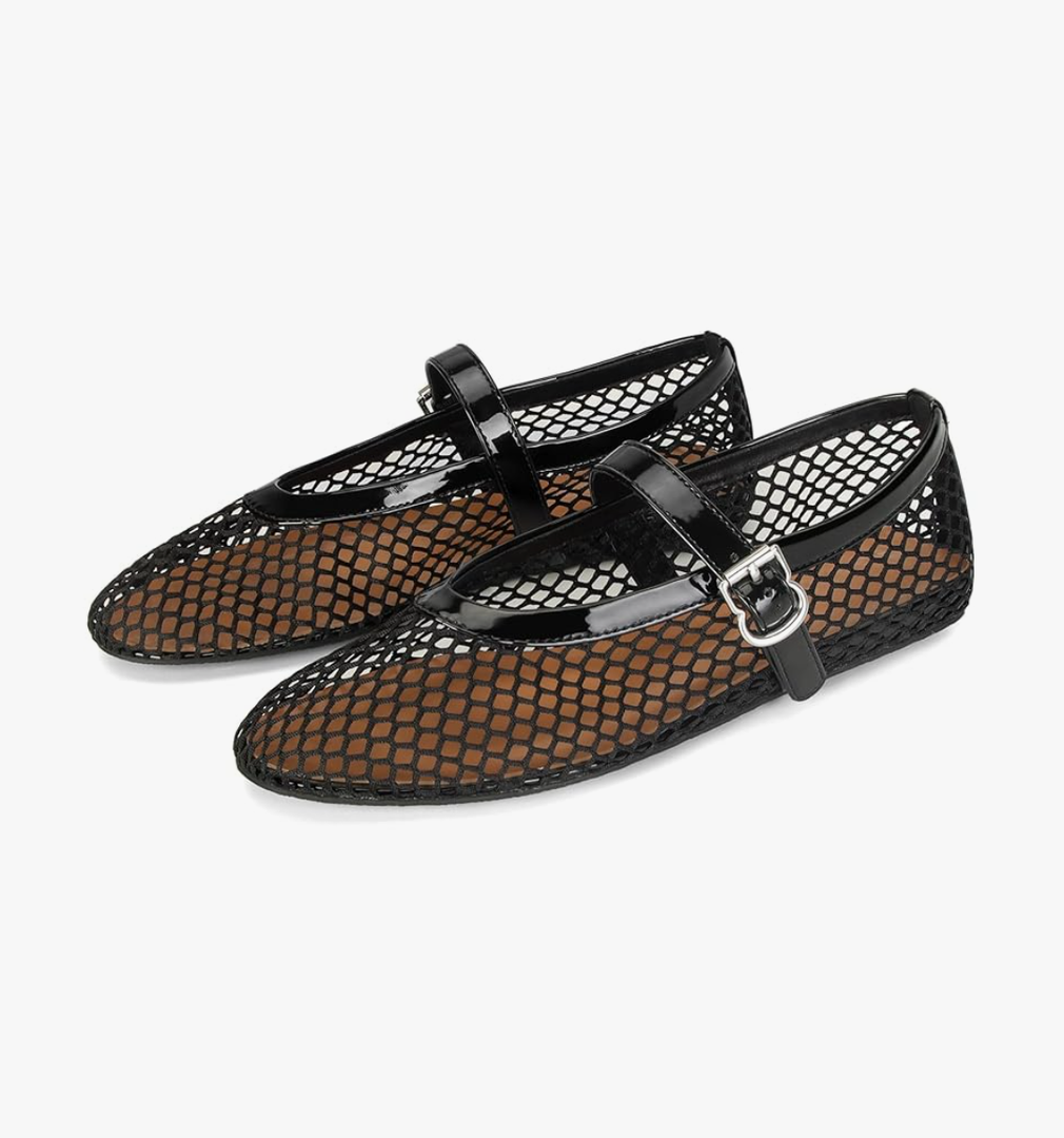 DOEYG Mesh Ballet Flats for Women Buckle Strap Comfy Casual Office Fishnet Ballerina Flat Shoes 10