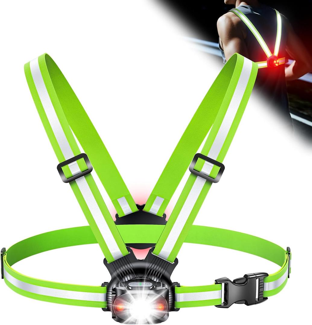 ISEYOU Running Lights for Runners, 500 Lumens Running Light with 45 Adjustable Tilt, 360 Reflective Vest & IPX4 Waterproof Rechargeable Light Up Gear for Night Walking/Cycling/Jogging/Hiking