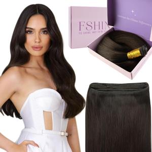 Fshine Genius Weft for Women Darkest Brown 20 Inch 60g Remy Human Extensions Human Bundle Natural Straight Long Weave One Piece Genius Weft