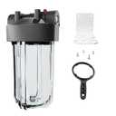10" x 4.5" Whole House Water Filter Housing 1" NPT Stainless Steel Ports, Heavy Duty Clear Filter Sump Double O-Ring Leak-Proof with Pressure Release Valve Fits All 10x4.5 Filters