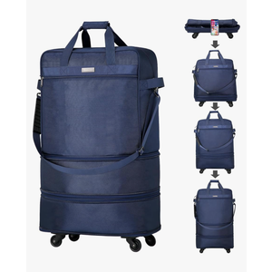 Hanke Suitcases With Wheels Expandable Foldable Luggage Bag Suitcase Collapsible Rolling Travel Bag Duffel Bag For Men Women Lightweight Suitcases Without Telescoping Handle, Blue Expands Into A 24’’ Medium Or 28" Large Checked Bag  