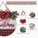 Christmas Sign for Front Door Wall Decor - Walasis Merry Christmas Signs Hanging for Indoor with Buffalo Plaid Bow Farmhouse 12 inch Red Xmas Wreath Hanger Decorations