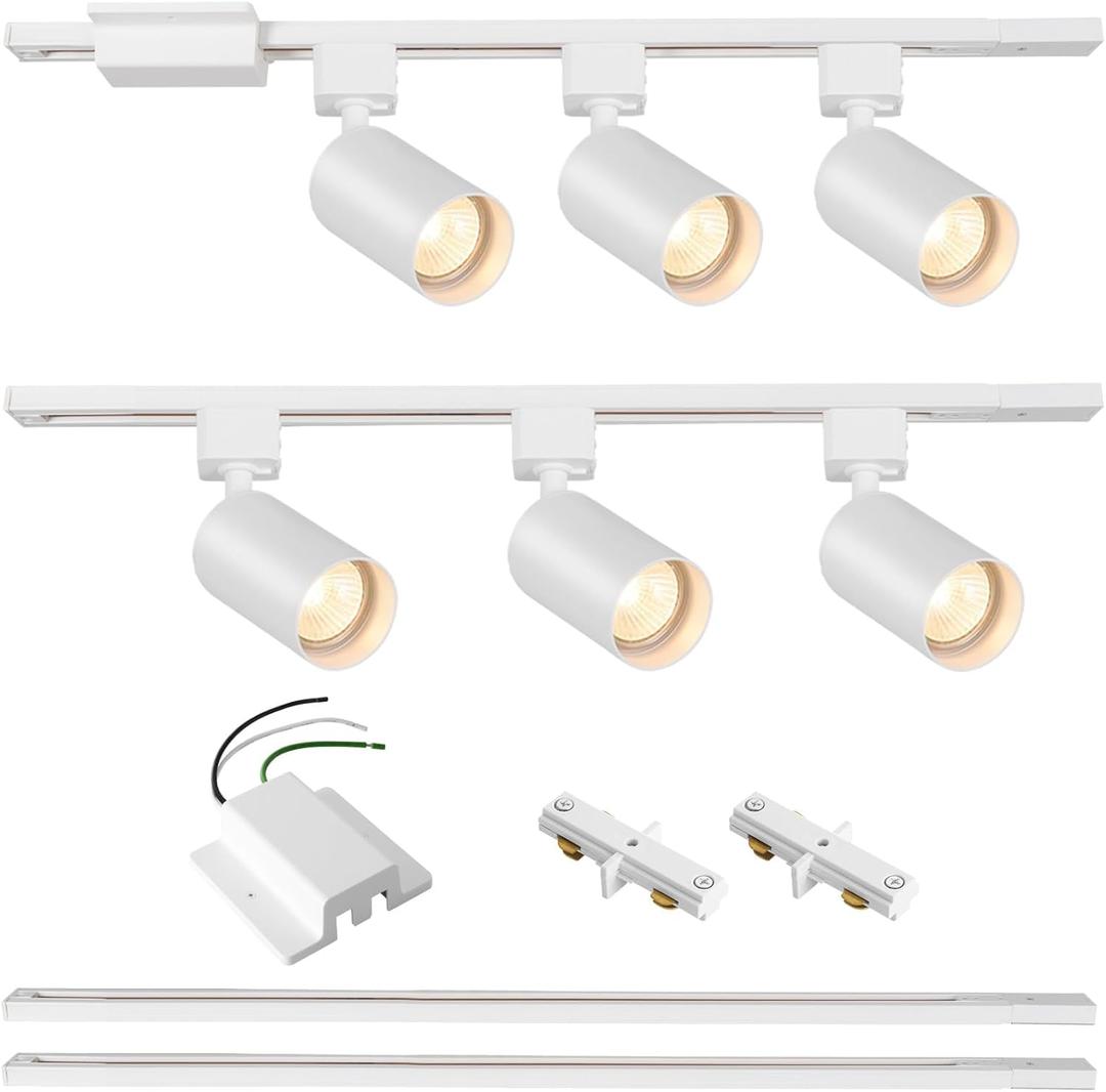 6 Lights LED Track Lighting Kit with 6.6FT H Track Lighting Rails & Floating Canopy Connector, GU10 Track Light Kit Modern Kitchen Track Lighting Fixtures Ceiling Spot Light, White - No Bulbs