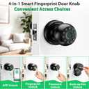 Smart Door Knob Fingerprint Lock 4-in-1 Keyless Entry (Fingerprint/App/Code/Key) Biometric Door with Auto-Lock Easy Install for Home/Bedroom/Office-Black
