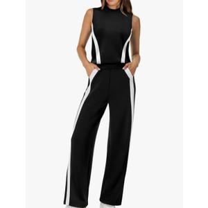 XIEERDUO Two Piece Sets for Women Summer Outfits Travel Mock Neck Lounge Sets Wide Leg Pants Beach Vacation Clothes M