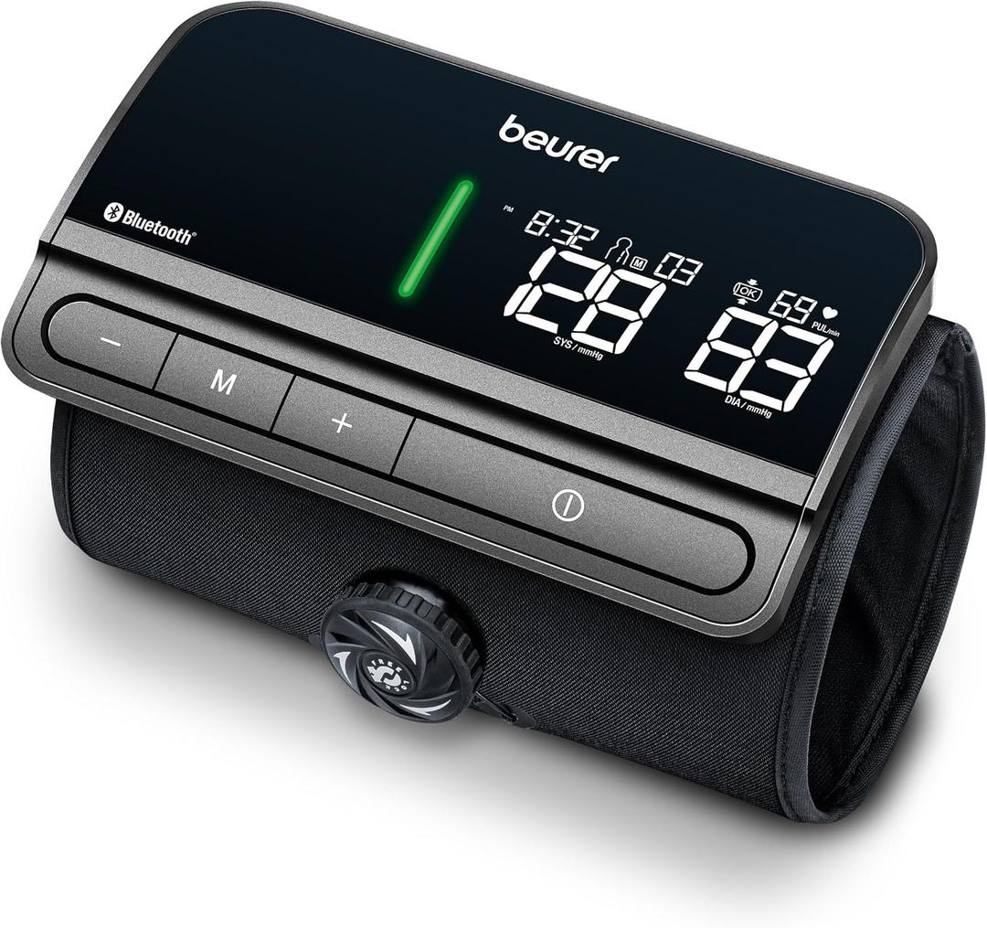 Beurer BM81 easyLock Automatic Upper Arm Blood Pressure Monitor, Fully Electronic Smart Cuff Without Cables, Gentle Striction Plus Fast Measurement, Bluetooth, 240 Memory Sets (White)