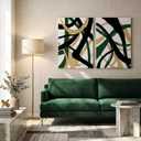 GKQNMU 2pcs Abstract Stripe Canvas Wall Art Modern Minimalist Geometry Wall Decoration Pictures Green Gold And Black Prints Posters Paintings for Living Room Bedroom Office Decoration Ready To Hang, 24"L x 16"W-Canvas