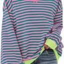 KLWCJFFF Women Striped Oversized Sweatshirt Long Sleeve Crewneck Hoodies Shirts 2024 Fall Pullover Top Trendy Preppy Clothes, M