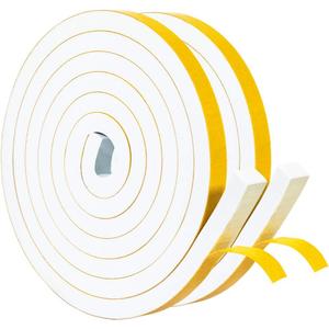 Yotache White Foam Insulation Tape 1/2" x1/2", Rubber Weather Stripping Seal, Total 13 Feet Long (2 X 6.5 Ft Each)