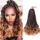 French Curl Crochet Braids 12 Inch Goddess Box Braids Crochet Hair Pre Looped Crochet Box Braid with Curly Ends Synthetic French Curly Braiding Hair Extensions 8 Packs 1B/30