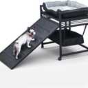 Movable Structure Pet Stairs Ramp with seat Mate Cats/Dogs Chair with ramp high beds, Folding Pet Steps for Large, Medium and Small Dogs, Cat Ladder, with Storage Cabinet