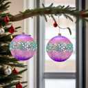 6 PCS Christmas Balls Ornaments, 3.15-Inch Hanging Balls, Plastic Decorative Hanging Ornaments Purple and Turquoise Glitter, Baubles Set for Xmas Tree Party Decoration