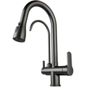 Kitchen Sink Faucet with Pull - Down Sprayer, 2 - Handle 3 - in - 1 Kitchen Sink Filter Faucet, Cold and Hot Mixer Drinking Water Faucet (Black-02)